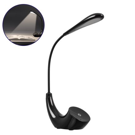 TEBLARO Επαναφορτιζόμενο Φωτιστικό Γραφείου Μαύρο LED 2.8 Watt 550lm DC 5V Αφής & Καλώδιο USB - Μπαταρία 1800mAh - 4500K