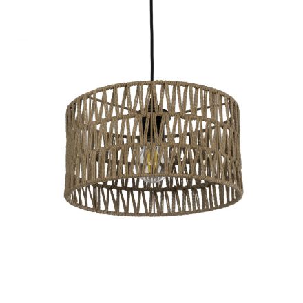POMEGRANDE 204-0166 Boho Κρεμαστό Φωτιστικό Kαπέλο Μονόφωτο 1 x E27 IP20 Μπεζ Σχοινί - Μ30 x Π30 x Υ16cm