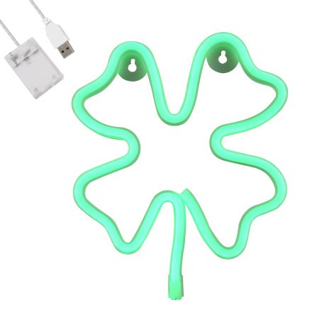 Φωτεινή Επιγραφή NEON LED 5W FOUR LEAF CLOVER - Καλώδιο Τροφοδοσίας USB - Μπαταρίας 3xAAA (Δεν Περιλαμβάνονται) - Πράσινο