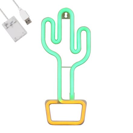 Φωτεινή Επιγραφή NEON LED 5W ''CACTUS'' - Καλώδιο Τροφοδοσίας USB - Μπαταρίας 3xAAA (Δεν Περιλαμβάνονται) - Πράσινο - Κίτρινο