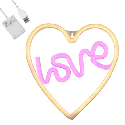 Φωτεινή Επιγραφή NEON LED 5W  ''LOVE & HEART'' - Καλώδιο Τροφοδοσίας USB - Μπαταρίας 3xAAA (Δεν Περιλαμβάνονται) - Ροζ / 2700K