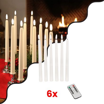 GloboStar® 79563 ΣΕΤ 6 Διακοσμητικών Realistic Κεριών Κηροπηγίου με LED Εφέ Κινούμενης Φλόγας - Μπαταρίας & Ασύρματο Χειριστήριο IR Θερμό Λευκό 2700K Dimmable