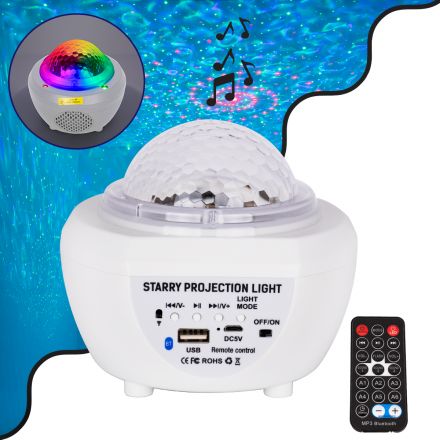 Επιτραπέζιο Φωτιστικό Ειδικών Εφε NIGHT SKY GALAXY 3D LED 10W DC 5V 2200mAh Επαναφορτιζόμενο με Bluetooth Speaker - Sound Activated - RGB Dimmable - Λευκό
