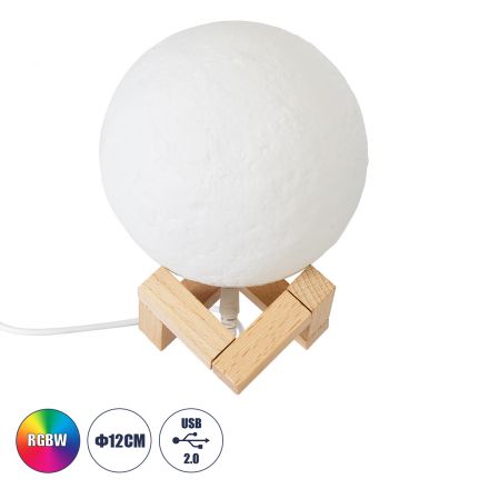 MOON Επιτραπέζιο Φωτιστικό LED 2W 120lm 360° DC 5V - Dimmable - RGBW - Φ12 x Υ15 - Λευκό