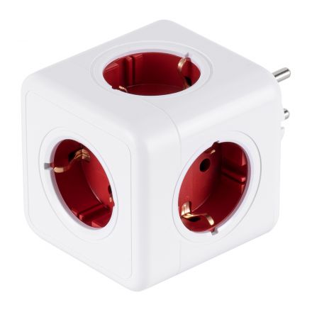TRAVEL PowerCube PRO 5 Πρίζες Ασφαλείας Childproof EU Schuko - Max Load 3680W/16A - Λευκό με Κόκκινο 