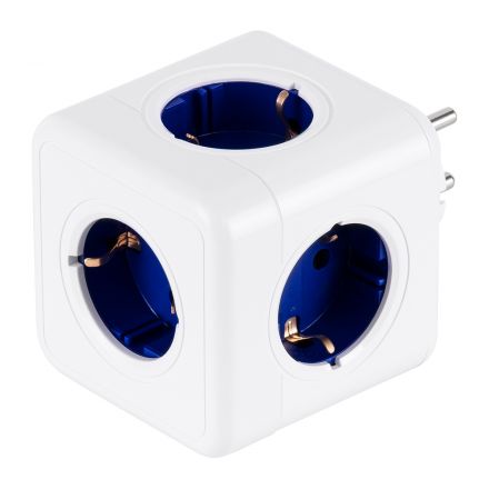 TRAVEL PowerCube PRO 5 Πρίζες Ασφαλείας Childproof EU Schuko - Max Load 3680W/16A - Λευκό με Μπλε 