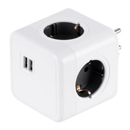 TRAVEL PowerCube PRO 6 Θέσεων με 4 Πρίζες Ασφαλείας Childproof EU Schuko & 2 Πρίζες USB Max 2.1A/DC 5V  - Max Load 3680W/16A- Λευκό με Γκρι 