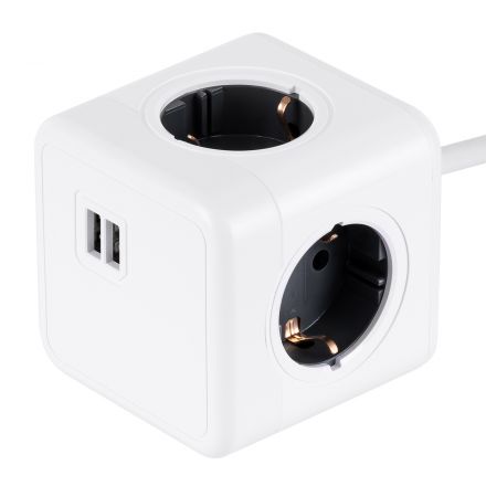 TRAVEL PowerCube PRO 6 Θέσεων με 1.5m Kαλώδιο - 4 Πρίζες Ασφαλείας Childproof EU Schuko & 2 Πρίζες USB Max 2.1A/DC 5V - Max Load 3680W/16A - Λευκό με Γκρι 