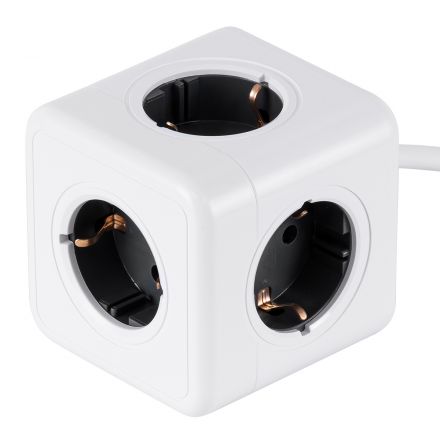 TRAVEL PowerCube PRO 5 Θέσεων με 1.5m Kαλώδιο - 5 Πρίζες Ασφαλείας Childproof EU Schuko - Max Load 3680W/16A - Λευκό με Γκρι