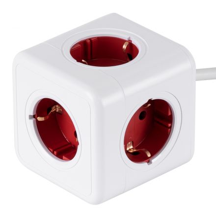 TRAVEL PowerCube PRO Certified 5 Θέσεων με 1.5m Kαλώδιο - 5 Πρίζες Ασφαλείας Childproof EU Schuko - Max Load 3680W/16A - Λευκό με Κόκκινο