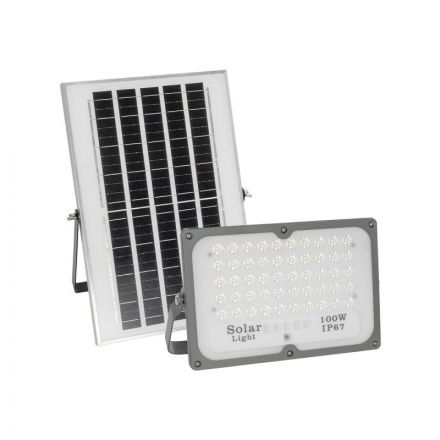 LUMOVOX 73067 Προβολέας LED 100W 5000lm 120° DC 5V με Φωτοβολταϊκό Panel 5V 8W & Επαναφορτιζόμενη Μπαταρία Li-ion 3.2V 5000mAh Ψυχρό Λευκό 6000K 120xSMD2835 Γκρι Ανθρακί 2