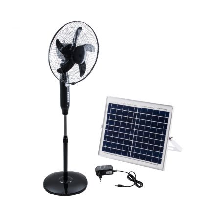 GloboStar® SOLARA-FAN 85356 Solar Fan Αυτόνομος Ηλιακός Επιδαπέδιος Ανεμιστήρας 25W 2 Λειτουργιών Ρεύματος με AC 220-240V ή με Φωτοβολταϊκό Panel 9V 12W & Επαναφορτιζόμενη Μπαταρία Li-ion 7.4V 4400mAh 3 Ταχύτητες Ενσωματωμένο USB 2.0 Charger IP20