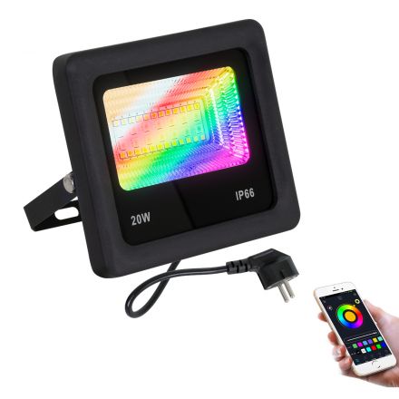 Προβολέας LED 20W 2000lm 180° με Ασύρματο Wireless Bluetooth - IP66 - RGB+CCT - Μαυρος