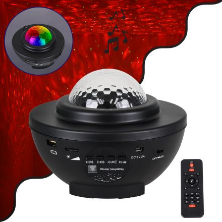 Επιτραπέζιο Φωτιστικό Ειδικών Εφε NIGHT GALAXY WORLD 3D LED 10W DC 5V 2200mAh Επαναφορτιζόμενο με Bluetooth Speaker - Sound Activated - RGBW - Dimmable - Μαύρο