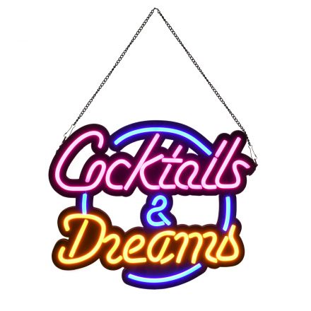 Φωτεινή Επιγραφή NEON LED 30W ''COCKTAILS & DREAMS''  - με Διακόπτη On/Off Ροζ - Γαλάζιο - Κίτρινο