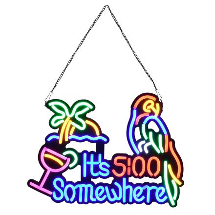 Φωτεινή Επιγραφή NEON LED 30WM ''ITS 5:00 SOMEWHERE PARROT'' - με Διακόπτη On/Off Ροζ - Γαλάζιο - Κίτρινο - Πράσινο - Κόκκινο