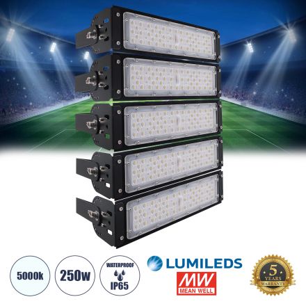 GOLIATH LED Προβολέας Γηπέδου - Φωτιστικό Tunnel 250W 40000LM 75°*135° IP65 - 5000K - MeanWell Driver & LumiLEDs Chip