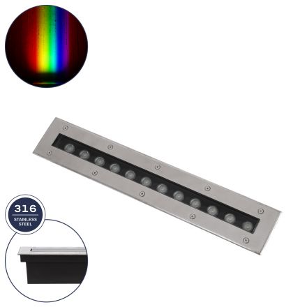 UNDERGROUND-REMVI Χωνευτό Wall Washer Δαπέδου LED 12W 1020lm 10° DC 24V - IP68 - RGBW DMX512 - Ανοξείδωτο Ατσάλι