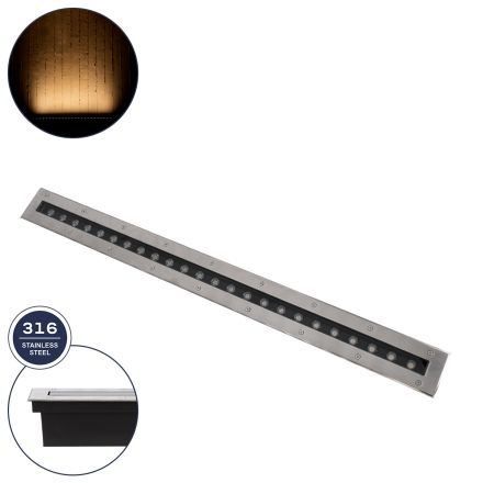 UNDERGROUND-REMVI Χωνευτό Wall Washer Δαπέδου LED 24W 2160lm 10° DC 24V -IP68 - 2700K - Ανοξείδωτο Ατσάλι 
