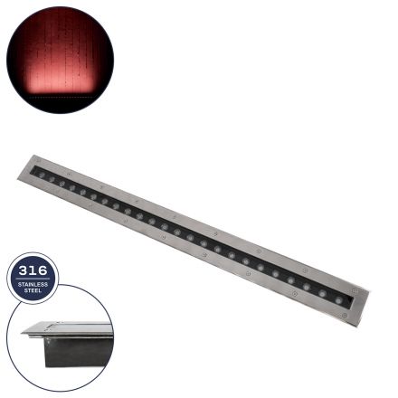 UNDERGROUND-REMVI Χωνευτό Wall Washer Δαπέδου LED 18W 1440lm 10° DC 24V - IP68 - Κόκκινο - Ανοξείδωτο Ατσάλι 