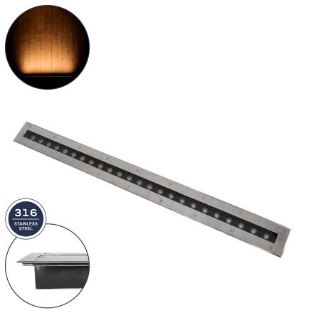 UNDERGROUND-REMVI Χωνευτό Wall Washer Δαπέδου LED 18W 1440lm 10° DC 24V - IP68 - 2200K - Ανοξείδωτο Ατσάλι 