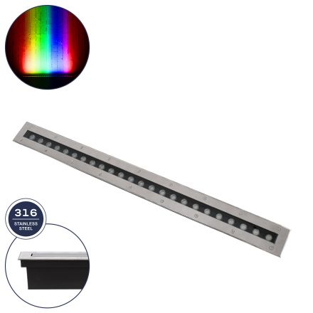 UNDERGROUND-REMVI ΧωνευτόWall Washer Δαπέδου LED 24W 2040lm 10° DC 24V - IP68 - RGBW DMX512 - Ανοξείδωτο Ατσάλι