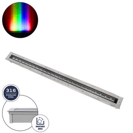 UNDERGROUND-PASSAGGIO Χωνευτό Wall Washer Δαπέδου LED 24W 2040lm 10° DC 24V - IP68 με Ρυθμιζόμενη Γωνία Φωτισμού - RGBW DMX512 - Ανοξείδωτο Ατσάλι