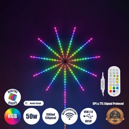 DIGIFRWORKS Σετ Ψηφιακής LED RGB Ταινίας 5 Μέτρων με Ψηφιακό Controller με WiFi Smart APP & Ασύρματο Χειριστήριο RF 2.4Ghz - 50W/Σετ 156LED/Σετ 156PIXEL/Σετ 3000lm/Σετ 120° DC 5V με USB 2.0 - RGB