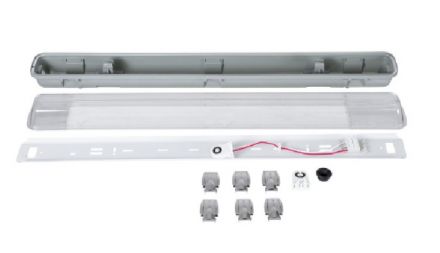  Tri-Proof Πλαστικό PC Σκαφάκι με Μεταλλικά Clips για 1xT8 LED - Τροφοδοσίας Ενός Άκρου - IP65 - 60cm