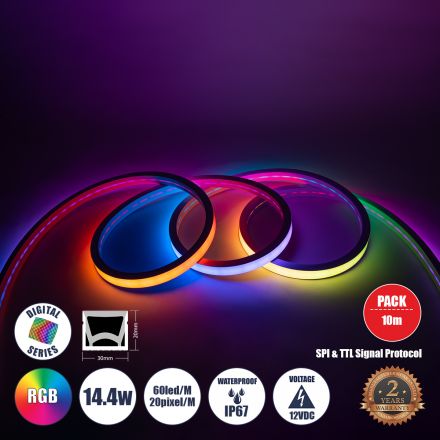 NEONIO 90754 Digital Pixel Addressable Neon Flex LED 14.4W/m 60LED/m 20PIXEL/m 864lm/m 90° 12V IP67 RGB 10M