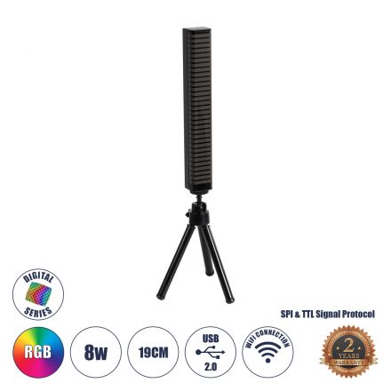 DIGICOLUMN 90761 Μοντέρνο Επιτραπέζιο Φωτιστικό Γραφείου WiFi Digital Pixel Rhythm Music Bar LED 8W 640lm 90° DC 5V με USB 2.0 & WiFi Mobile APP IP20 Εναλλαγή Φωτισμού μέσω WiFi Εφαρμογής Πολύχρωμο RGB Dimmable Μαύρο Μ2.3 x Π2.5 x Υ19cm