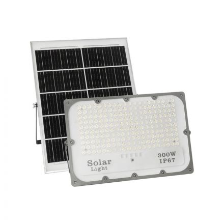 LUMOVOX 73069 Προβολέας LED 300W 15000lm 120° DC 5V με Φωτοβολταϊκό Panel 5V 20W & Επαναφορτιζόμενη Μπαταρία Li-ion 3.2V 15000mAh Ψυχρό Λευκό 6000K 360xSMD2835 Γκρι Ανθρακί 2