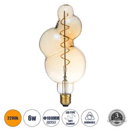 Λάμπα LED Filament BB100 BUBBLES 6W 420lm 360° 2200K Μελί - Dimmable 