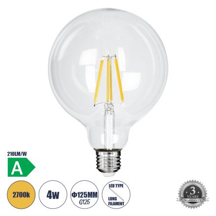   Λάμπα LED Filament G125 4W 840lm 360° 2700K Διάφανο - A Ενεργειακή Κλάση 