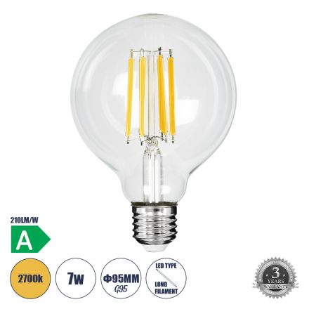  Λάμπα LED Filament G95 7W 1470lm 360° 2700K Διάφανο - A' Ενεργειακή Κλάση 
