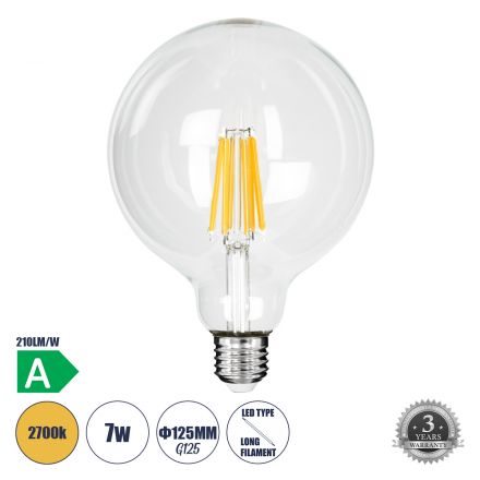 Λάμπα LED Filament G125 7W 1470lm 360° 2700K Διάφανο - A Ενεργειακή Κλάση 
