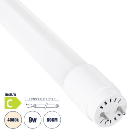 Λάμπα LED Τύπου Φθορίου Θερμοπλαστική T8 G13 60cm 9W 1530lm 300° - IP20 - 4000K - Pro Series 170lm/W - C Ενεργειακή Κλάση 