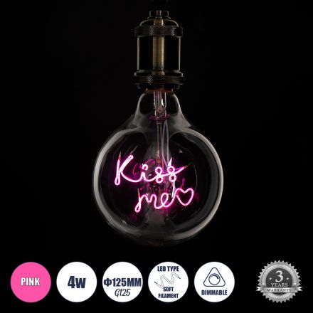 Λάμπα LED Filament G125 KISS ME 4W 340lm 360° Ροζ  Διάφανο - Dimmable 