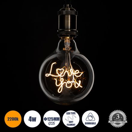 Λάμπα LEDFilament G125 LOVE YOU 4W 340lm 360° 2200K Διάφανο - Dimmable 
