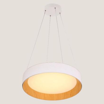 Κρεμαστό Φωτιστικό Στρογγυλο LED 50W 3000Κ - Λευκο/Ξυλο Δρυς
