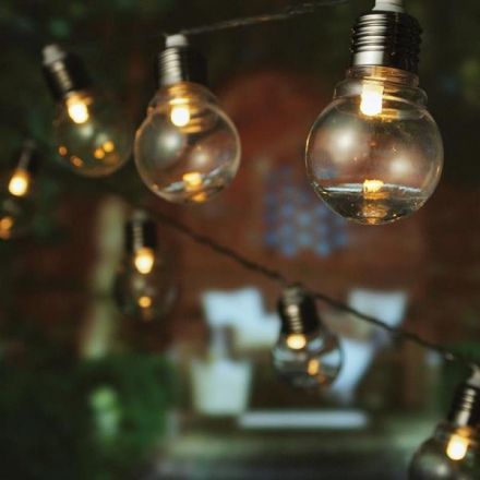 Party LED, 20 LED Με Πλαστικους Διαφανους Γλουμπους 5Cm, 31V Adaptor, Διαφανο Καλωδιο, Θερμο Λευκο LED, Προεκταση Παροχης 1M, Ανα 20Cm, Ιρ44