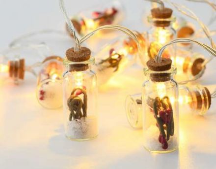 10 LED Διακοσμητικά Λαμπάκια Μπαταρίας Σε Σειρά Glass Bottle Red Berry
