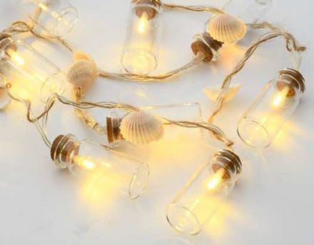 10 LED Διακοσμητικά Λαμπάκια Μπαταρίας Σε Σειρά Glass Bottle Shells