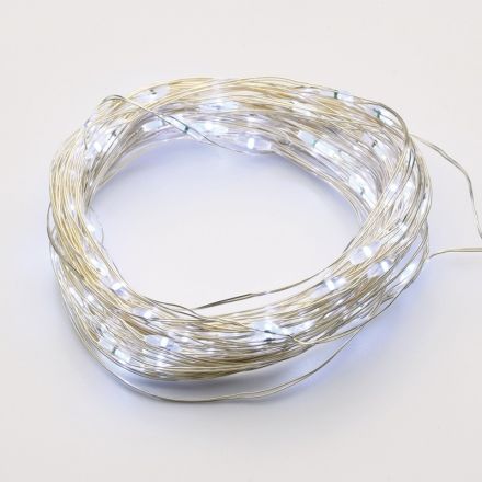 100 Χριστουγεννιάτικα Λαμπάκια LED Ψυχρό Λευκό 10μ Μπαταρίας 3xAA σε Σειρά με Ασημί Καλώδιο