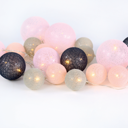 20 Λαμπάκια LED Ροζ Μπαταρίας σε Σειρά Woven Ball Fairy Lights