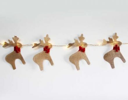 20 LED Διακοσμητικά Λαμπάκια Hessian Burlap Reindeer Banner Μπαταρίας