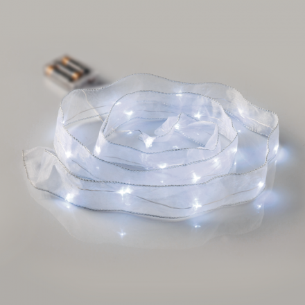 20 LED Διακοσμητικά Λαμπάκια Μπαταρίας σε Λευκή Κορδέλα IP20