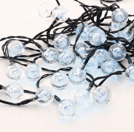 30 Λαμπάκια LED Σε Σειρά Διάφανες Μπάλες Μαύρο Καλώδιο Ηλιακά 4.35m