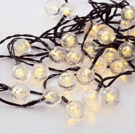 30 Λαμπάκια LED Σε Σειρά Διάφανες Μπάλες Μαύρο Καλώδιο Ηλιακά 4.35m