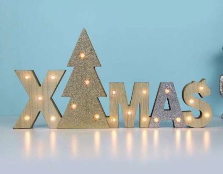 Διακοσμητικό LED Μπαταρίας Ξύλινη XMAS Επιγραφή